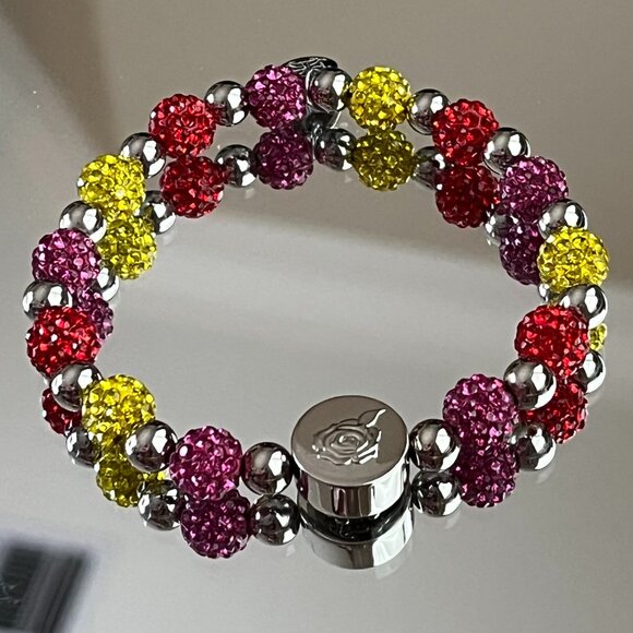 Rustic Cuff Metal Stainless Steel Shambala Beaded Stretch Bracelet multicolor - Picture 3 of 3